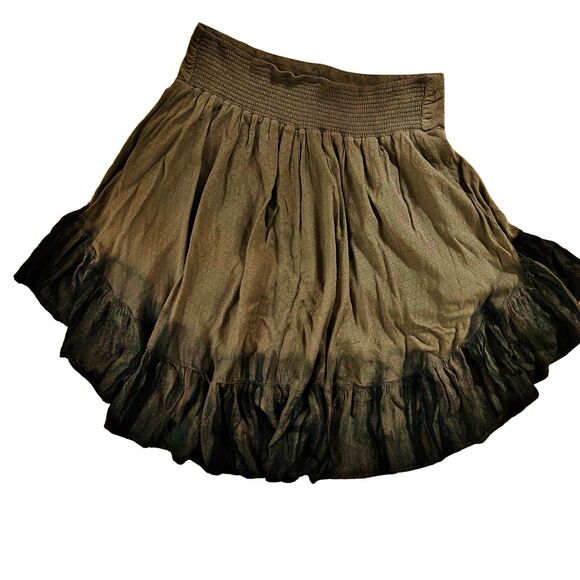 Free People Dip Dyed Full Skirt Sz S Lined Flat Front smocked Back Black Dk Tan - Picture 2 of 10